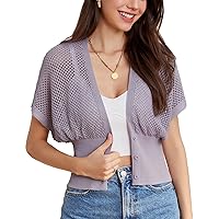 GRACE KARIN 2024 Women Short Sleeve Crochet Cardigan Summer Draped V-Neck Bolero Shrug Sweater Hollow Out Beach Cover Up