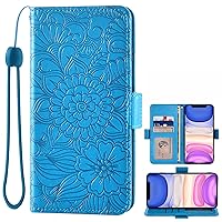 Compatible with iPhone 13 6.1 inch Wallet Case Tempered Glass Screen Protector Card Holder Stand Magnetic Leather Flip Cell Phone Cover for iPhone13 5G i i-Phone i13 iPhone13case Women Men Blue