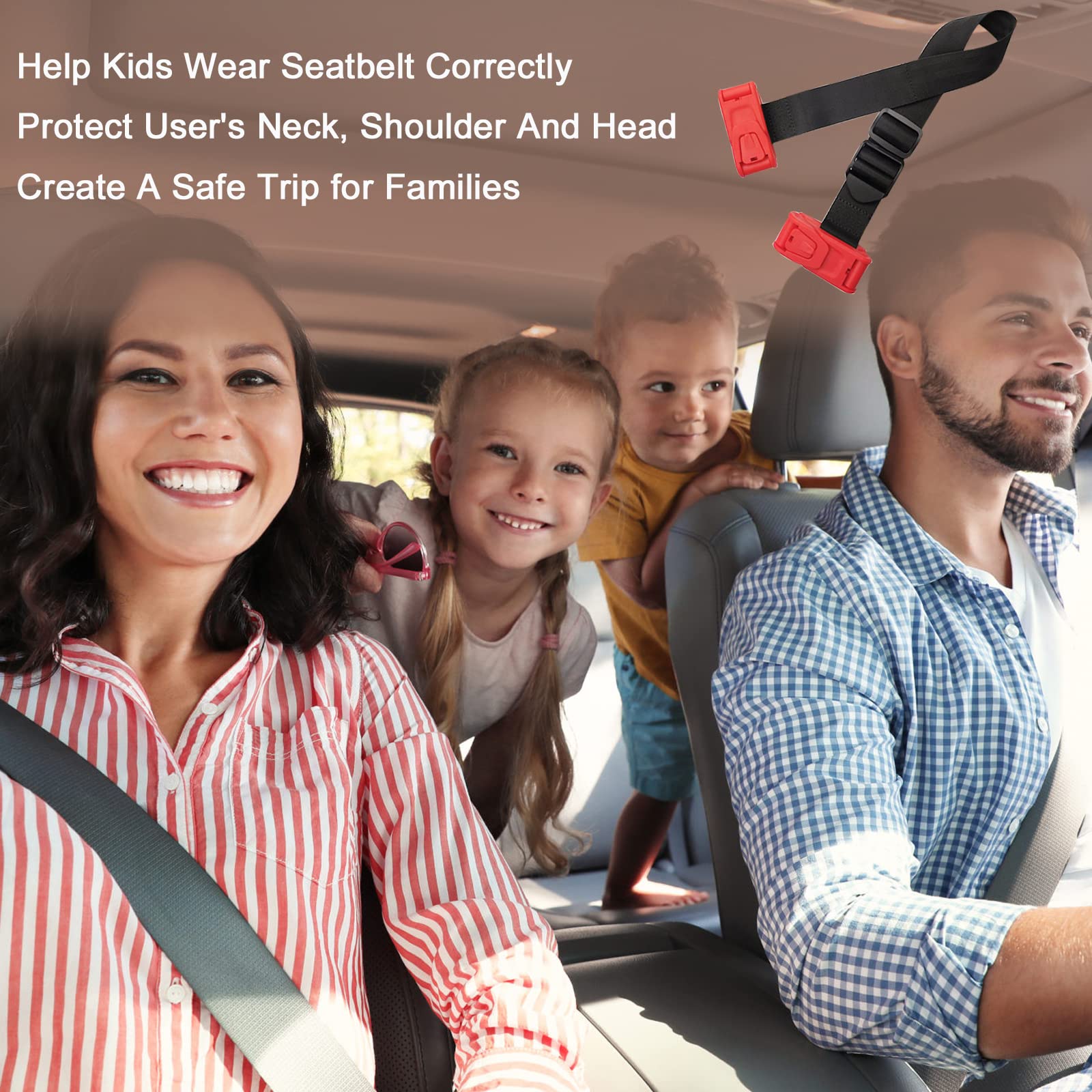 JAPARA Kids Seat Belt Adjuster, Car Seatbelt Adjuster with Clip and Position Belt Strap for Kids, Protect Shoulder and Neck Seat Belt Adjuster for Kids/Short Adults