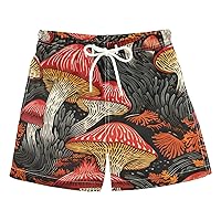 ALAZA Vintage Mushrooms and Leaves Boy’s Swim Trunk Quick Dry Beach Shorts Swimsuit Bathing Suit Swimwear