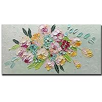 AZAVY ART,24X48 Inch Modern Hand Painted Textured Colorful Flowers Bouquet Wall Art Floral Oil Paintings on Canvas Still Life Artwork Stretched and Framed Ready to Hang for Living Room Bedroom