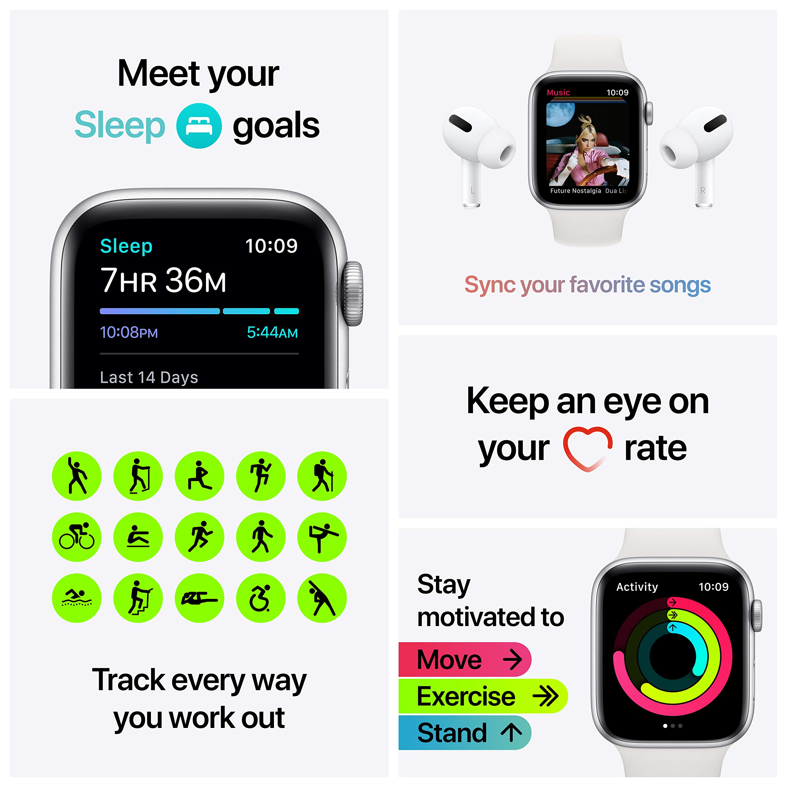 Apple Watch SE (GPS, 44mm) - Silver Aluminum Case with White Sport Band
