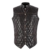 Men’s Classic Diamond Shape Quilted Leather Waistcoat Gilet Fashion Vest 5818