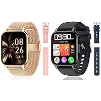 Popglory 2 Pack Smart Watch for Women & Men, 1.85'' Call Receive/Dial Smartwatch, Fitness Tracker with Blood Pressure/ure/SpO2/Heart Rate Monitor, Fitness Watch with 2 Straps for iOS & Android Phones