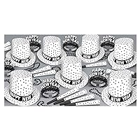 Beistle Tuxedo New Year's Eve Assortment For 50 People - NYE Party Supplies - Hats, Tiaras, Horns, Beads, Black/White