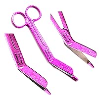 Cynamed-1Ea Medical and Nursing Lister Bandage Scissors -Pink Dew Drops Pattern Color-Supreme Grade, Made of High Grade German Stainless Steel