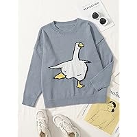 Plus Size Women for Sweater - Plus Duck Pattern Sweater (Color : Dusty Blue, Size : X-Large)