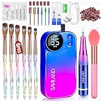 Saviland Nail Art Tools Kit with 35000RPM Gradient Electric Nail Drill, High Capacity Rechargeable Electric Nail File, Drill Bits, Sanding Bands and 6PCS Acrylic Nail Brushes for Acrylic Application