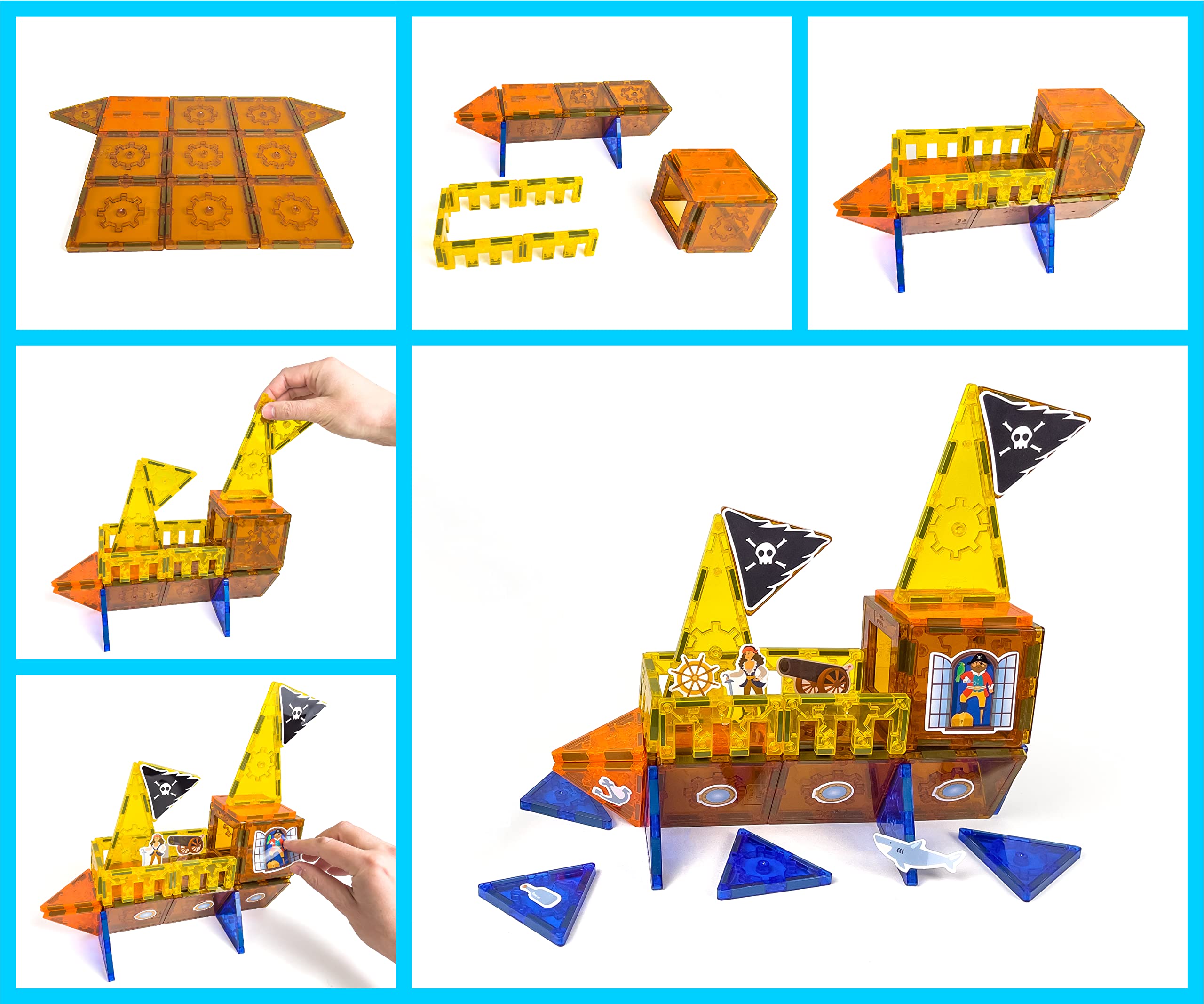 Tytan Tiles Pirate Ship & Island 60-Piece Magnetic Tiles Building Set, Fun Kids’ STEM Toy, Creative Play, Shape & Pattern Recognition, Fine Motor Skills, Includes Storage Bag, Ages 3+