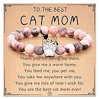 Lanqueen Nature Stone Cat Mom/Cat Dad Bracelet for Cat Lover Cat Gifts for Women Men Cat Lover Gifts