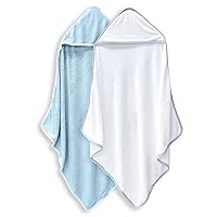 2 Pack Baby Bath Towel - Rayon Made from Bamboo, Ultra Soft Hooded Towels for Babies,Toddler,Infant - Newborn Essential -Perfect Baby Registry Gifts for Boy Girl - Blue and White