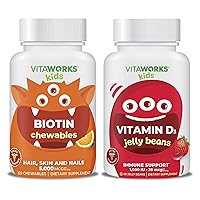 Kids Biotin 5000mcg Chewables + Vitamin D3 1000 IU Jelly Beans Bundle
