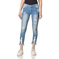 COVER GIRL Women's High Waisted Cute Ripped Patched Repair Blue Skinny Juniors