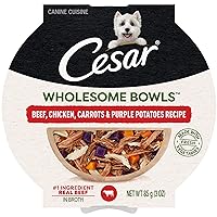 CESAR WHOLESOME BOWLS Adult Wet Dog Food, Beef, Chicken, Purple Potatoes & Carrots, 3 oz., Pack of 10