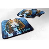 Caroline's Treasures MW1082FC Dog - Basset Hound You Talkin' 'Bout me Foam Coaster Set of 4 Set of 4 Cup Coasters for Indoor Outdoor, Tabletop Protection, Anti Slip, Mouse pad Material
