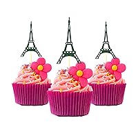 Cup Cake Topper Eiffel Tower, Paris Birthday Ideas, Glitter Card Stock Color Green 12 pieces per Pack