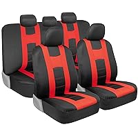 carXS Forza Red Car Seat Covers Full Set, Two-Tone Front Seat Covers with Matching Back Seat Cover for Cars, PolyCloth Protectors with Split Bench Design, Automotive Interior Covers