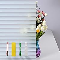 Window Privacy Film with Installation Tools, Non Adhesive Static Cling Anti UV Heat Control Decorative Glass Film Ideal for Home Bathroom Shower Office Glass Door (Blinds 35.4X157.4Inch)