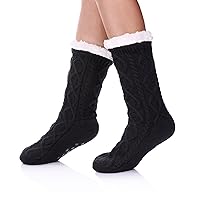SDBING Women's Slipper Socks with Grippers Soft Cozy Fleece Lined Socks Winter Warm Fuzzy Non Slip Socks for Women (Black Rhombic)