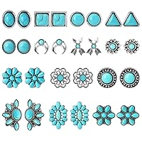 NEWITIN 14 Pairs Turquoise Stud Earrings for Women Hypoallergenic Earrings Turquoise Jewelry Gemstone Oval Round Flower Shape Square Studs Turquoise Earrings for Women Girls