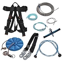 Get Out! 110ft Zipline Kit with Harness, Trolley, Spring Brake, Seat - Metal Zip Line Backyard Outdoor Equipment 250 lbs