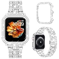 Mosonio Compatible with Bling Apple Watch Band Women 40mm 44mm 41mm 45mm with Shiny Metal Case, Full Sparking Luxury Diamond Bands and Cover Set, Cute Charming Strap for iWatch SE Series 9/8/7/6/5/4