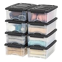 IRIS USA 6 Qt Stackable Plastic Storage Bins with Lids, 8 Pack - BPA-Free, Made in USA - See-Through Organizing Solution, Latches, Durable Nestable Containers, Secure Pull Handle - Clear/Black