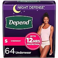 Depend Night Defense Adult Incontinence & Postpartum Bladder Leak Underwear for Women, Disposable, Overnight, Small, Blush, 64 Count (4 Packs of 16), Packaging May Vary