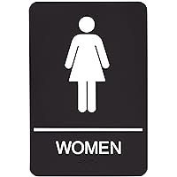 Headline Sign 9004 ADA Women's Restroom Sign with Tactile Graphic, 6 Inches by 9 Inches, Black/White