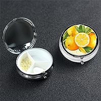 Pill Case Round Pill Box with 3 Compartment Watercolor Lemon Fruit Pill Organizer Waterproof Medicine Organizer Box for Travel Metal Pill Containers for Medication Planner