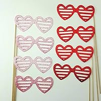 8 Pc Photo Booth Party Props Valentines Red Heart Glasses