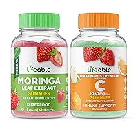 Lifeable Moringa Leaf + Vitamin C 1050mg, Gummies Bundle - Great Tasting, Vitamin Supplement, Gluten Free, GMO Free, Chewable Gummy