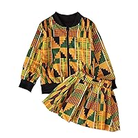 Baby Out Fit Toddler Girl African Bohemian Style Zip Up Coat Skirt Two Piece Set for 1 to 5 Years Baby New Born (Orange, 18-24 Months)