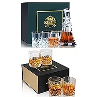 KANARS Whiskey Decanter Set With 4 Glasses, Crafted Crystal Decanter Set for Bourbon, Scotch, Vodka And Liquor, Best Gift for Men, 9- Piece