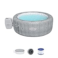 Bestway SaluSpa Honolulu AirJet Large Round 4 to 6 Person Inflatable Hot Tub Portable Outdoor Spa with 140 AirJets and EnergySense Cover, Grey