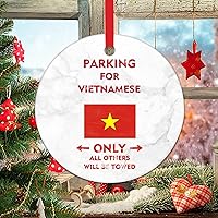 National Flag Ornament Vietnamese Holiday Ceramic Xmas Tree Ornament Parking for Vietnamese Only All Others Will Be Towed Ornament for Christmas Decor 3in Christmas Decor Keepsake