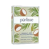 purlisse Coconut + Rice Nourishing Sheet Mask: Cruelty-Free & clean, Paraben & Sulfate-free, Deeply moisturizing, Improves skin texture | Pack of 6