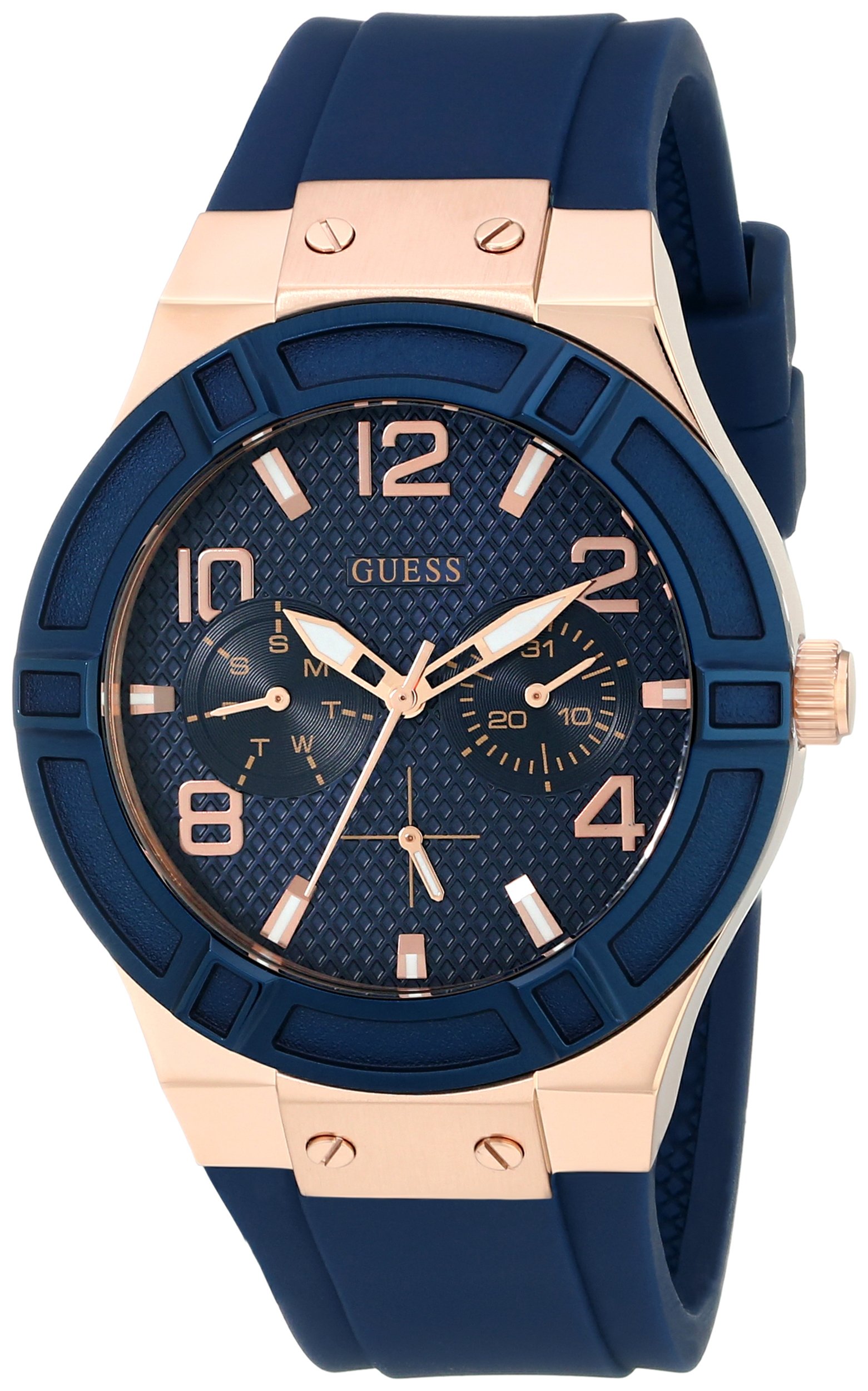 GUESS Women Stainless Steel Quartz Watch with Silicone Strap