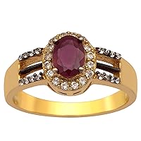 925 Sterling silver 18 K Gold Plated Solitaire 5X7 Oval Cut Ruby Gemstone Split Shank Halo Wedding Ring