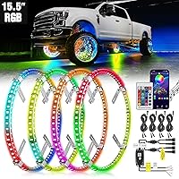 Nilight 4PCS 15.5inch Double Row LED Wheel Ring Lights RGB with APP and Remote Control Neon Wheel Rim Lights w/Turn Signal and Braking Function Dual Row for Car Van SUV Truck, 2 Years Warranty