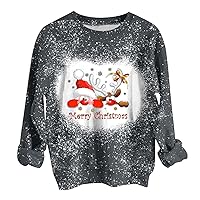 Merry Christmas Bleached T Shirts for Women Long Sleeve Tie Dye Graphic Christmas Tee Shirt Casual Loose Tops Blouse