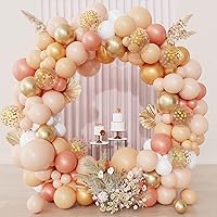 Ouddy Party Blush Balloons Garland Arch Kit, Peach Rose Gold Pastel Orange Confetti Balloons for Women Girls Bridal Baby Shower Mothers Day Wedding Engagement Boho Birthday Party Decorations
