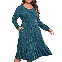 Womens Plus Size Ribbed Knit Sweater Dress Long Sleeve Stretchy Comfy Casual Fall Dress with Pockets
