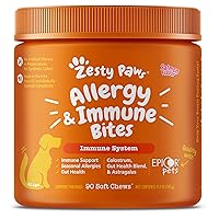 Zesty Paws Allergy Anti Itch Supplement Soft Chews for Skin & Seasonal Allergies with Omega 3 Probiotics and Epicor Pets Salmon 90 Count