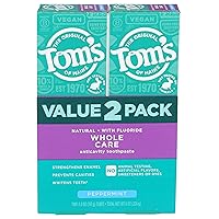 Tom's of Maine Whole Care Natural Toothpaste with Fluoride, Peppermint, 4 oz. 2-Pack (Packaging May Vary)