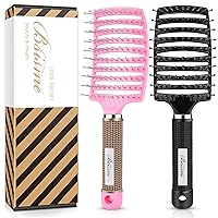 Hair Brush Set, Curved Vented Detangling Hair Brushes for Women Men Kids, Professional Vent Styling Brush for Wet Dry Curly Thick Straight Hair Fast Blow Drying Brush (Pink+ Black)