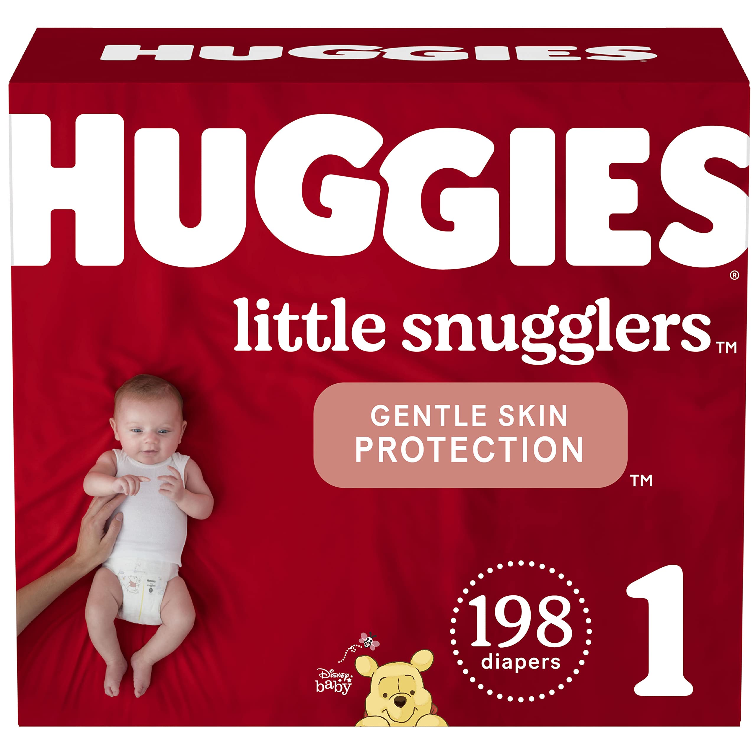 Huggies Bundle - Little Snugglers Baby Diapers, Size 1, 198 Ct, One Month Supply & Natural Care Sensitive Baby Wipes, Unscented, 12 Flip-Top Packs (768 Wipes Total)