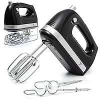 Moss & Stone Black Hand Mixer With Snap-On Storage Case, 5 Speed Hand Mixer Electric, 250W Power handheld Mixer for Baking Cake Egg Cream Food Beater,+ 4 Stainless Steel Accessories