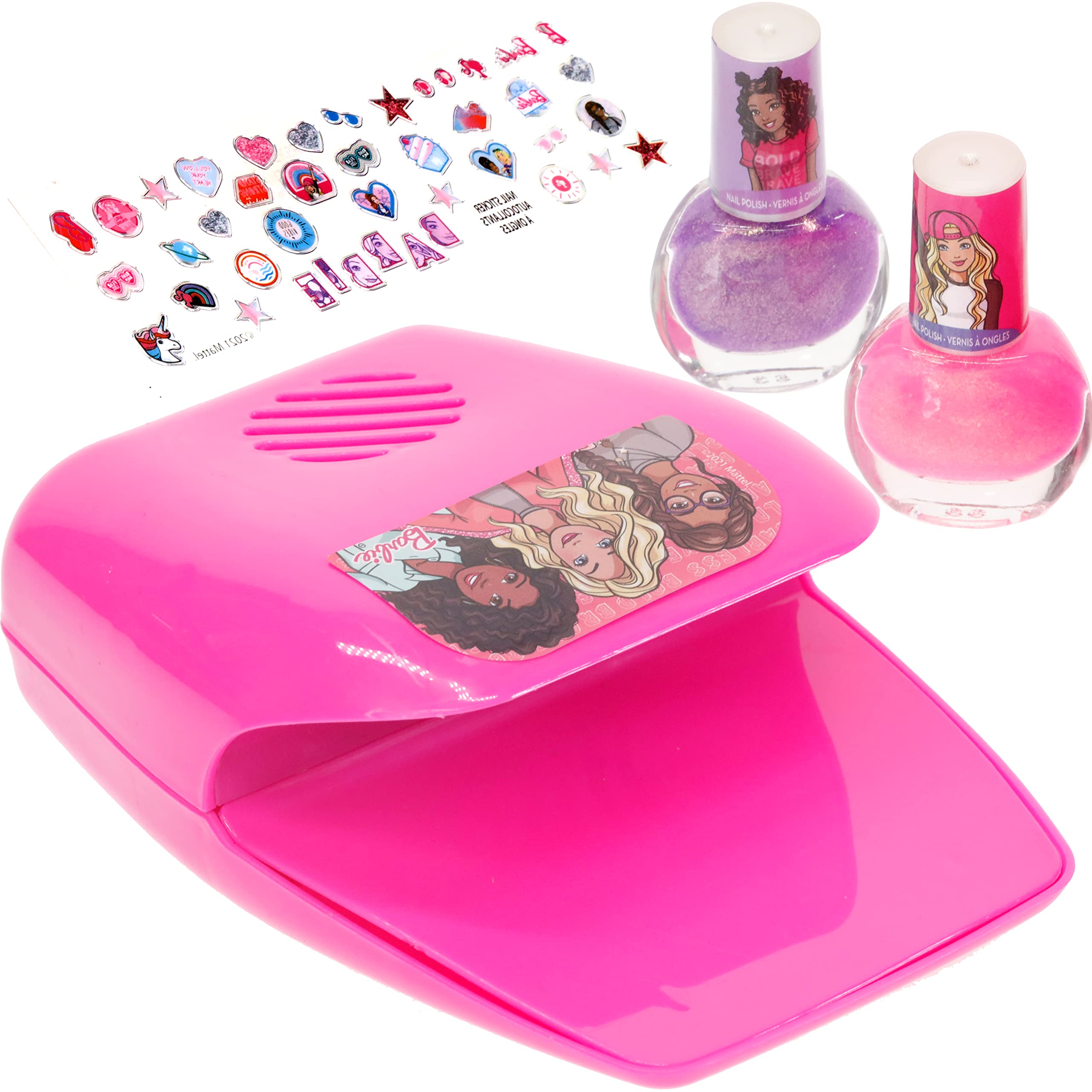 Townley Girl Barbie Non-Toxic Peel-Off Nail Polish Set with Nail Dryer for Girls, Batteries Not Included, Ages 3+