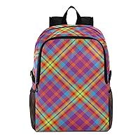 ALAZA Retro Tartan Scotland Plaid Square Geometric Lightweight Packable Foldable Travel Backpack